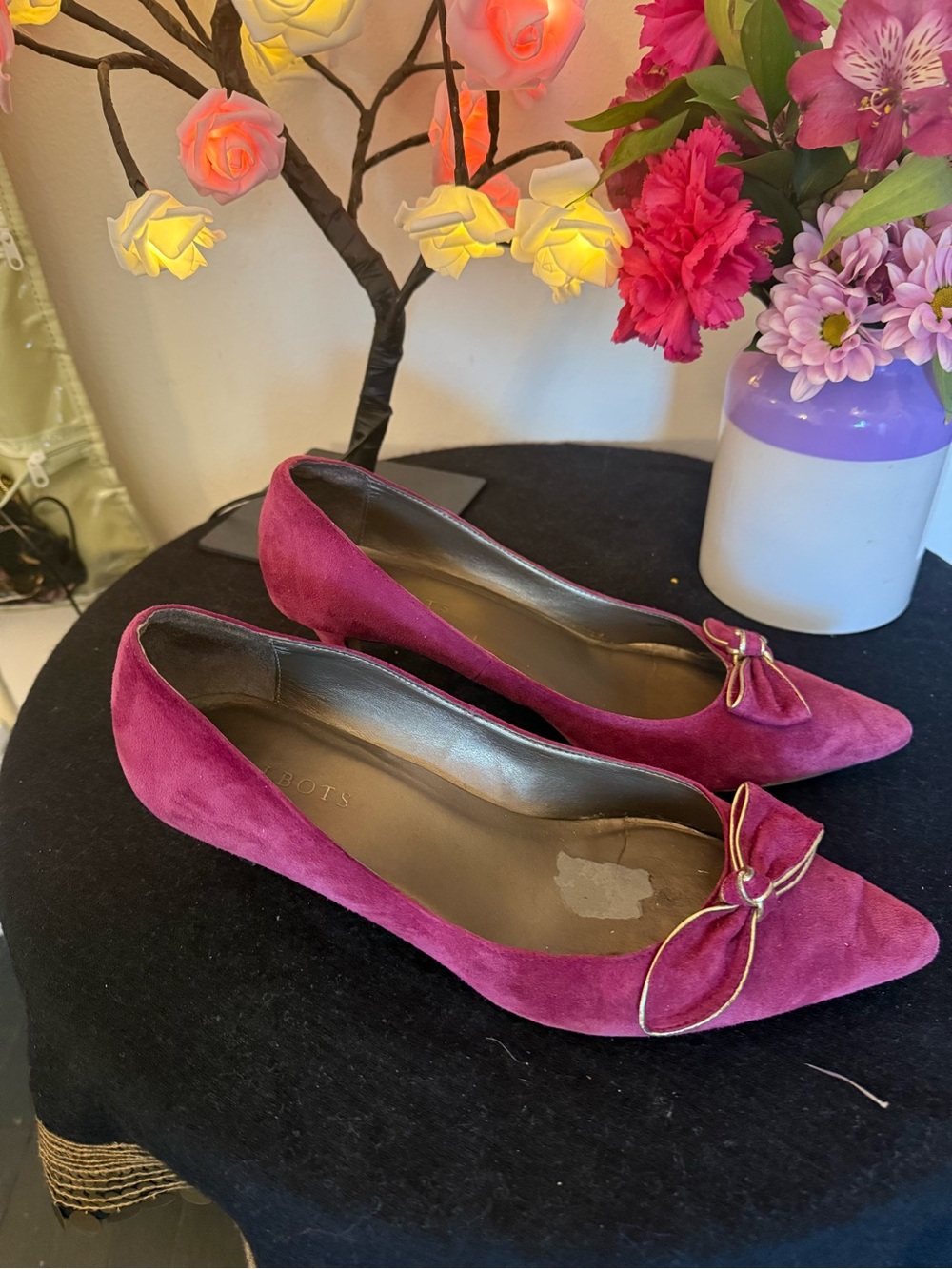 Talbots Suede Pointed Toe Flats in Berry